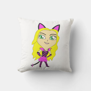 chibi catgirl throw pillow