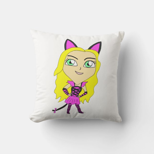 chibi catgirl  throw pillow (Front)