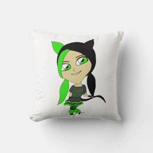 chibi catgirl  throw pillow