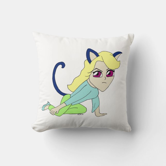 chibi catgirl  throw pillow (Front)