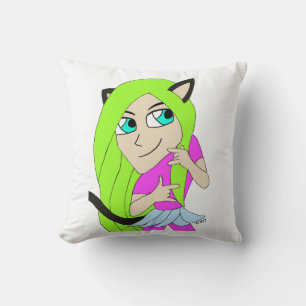 chibi catgirl throw pillow