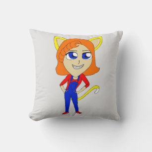 chibi catgirl throw pillow