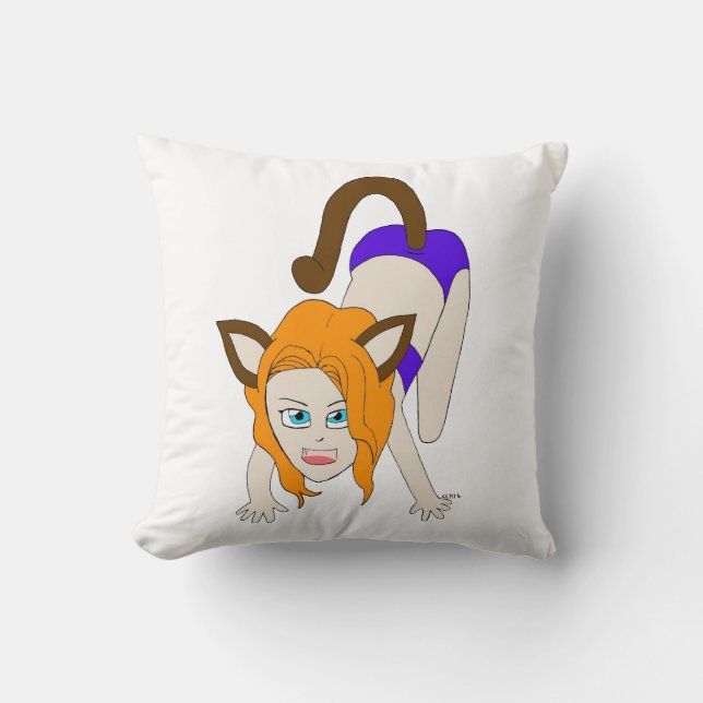 chibi catgirl throw pillow (Front)