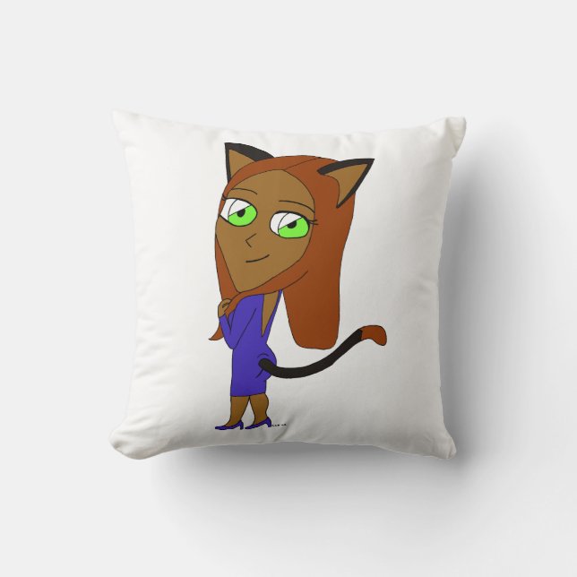 chibi catgirl  throw pillow (Front)