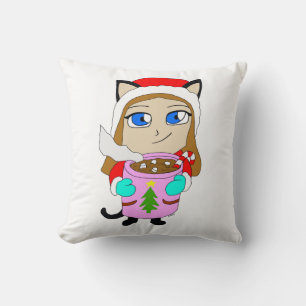 chibi catgirl throw pillow