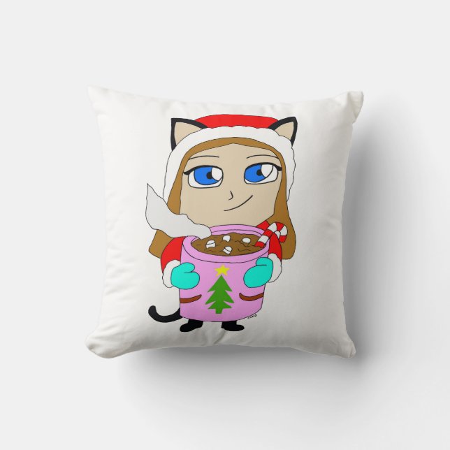 chibi catgirl  throw pillow (Front)