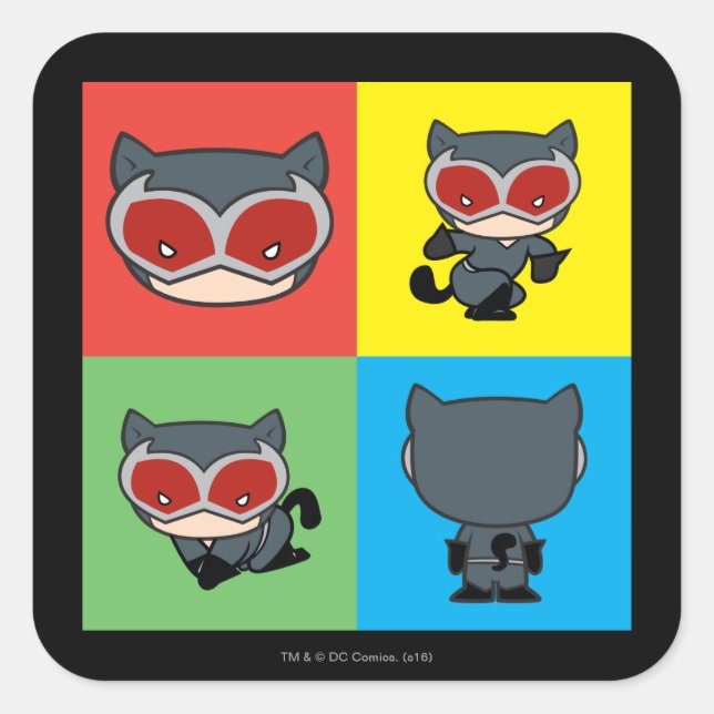 Chibi Catwoman Character Poses Square Sticker (Front)