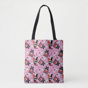 Chibi Catwoman, Harley Quinn, & Kittens Pattern Tote Bag