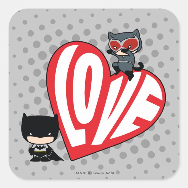 Chibi Catwoman Pounce on Batman Square Sticker (Front)