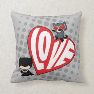 Chibi Catwoman Pounce on Batman Throw Pillow
