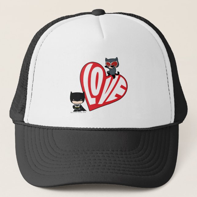 Chibi Catwoman Pounce on Batman Trucker Hat (Front)