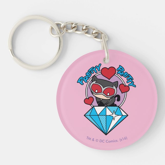 Chibi Catwoman Sitting Atop Large Diamond Keychain (Front)