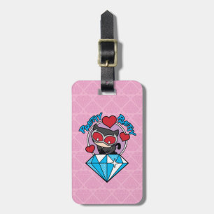 Chibi Catwoman Sitting Atop Large Diamond Luggage Tag