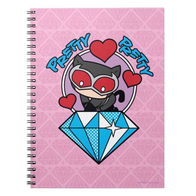 Chibi Catwoman Sitting Atop Large Diamond Notebook (Front)