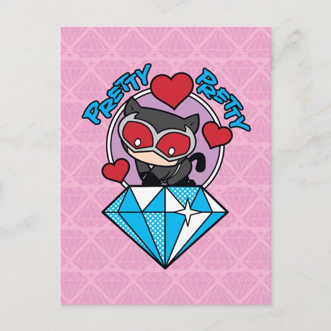 Chibi Catwoman Sitting Atop Large Diamond Postcard (Front)