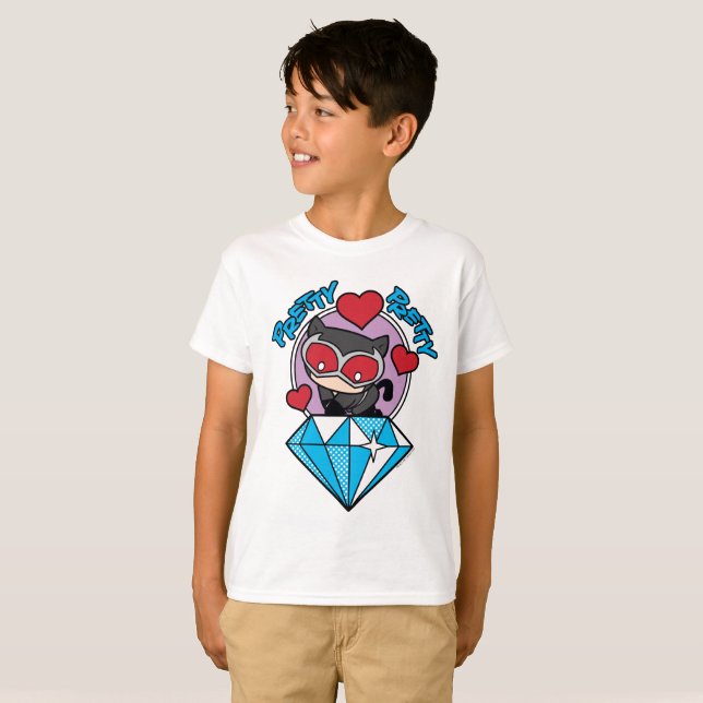 Chibi Catwoman Sitting Atop Large Diamond T-Shirt (Front Full)