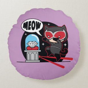 Chibi Catwoman Stealing A Diamond Round Pillow