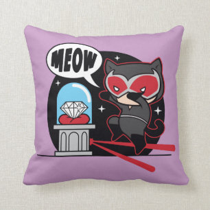 Chibi Catwoman Stealing A Diamond Throw Pillow