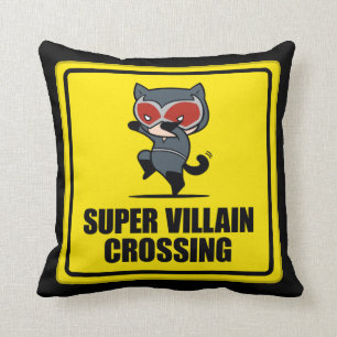 Chibi Catwoman Super Villain Crossing Sign Throw Pillow