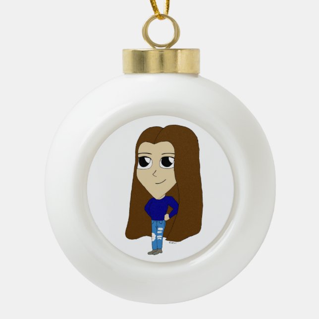 chibi      ceramic ball christmas ornament (Front)