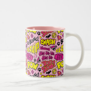 Chibi Comic Phrases and Logos Pattern Two-Tone Coffee Mug