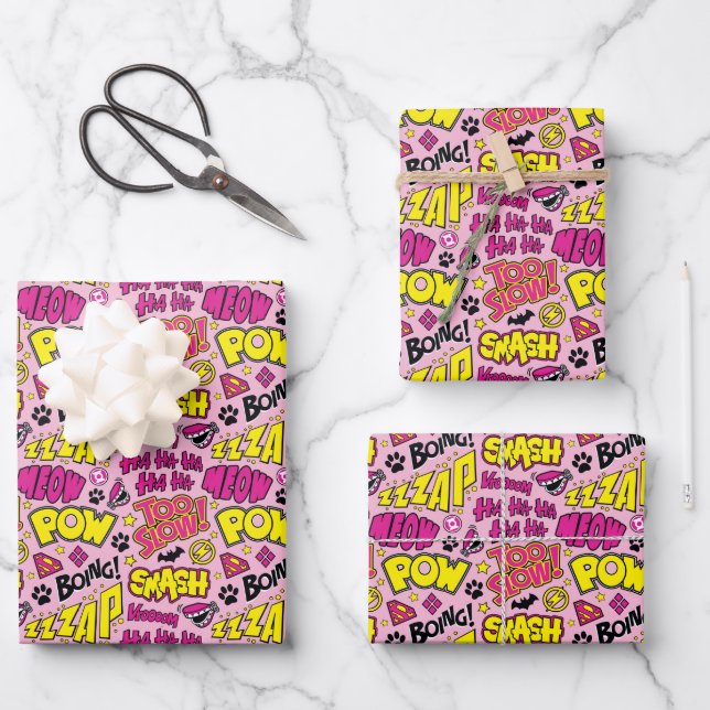 Chibi Comic Phrases and Logos Pattern Wrapping Paper Sheet (Front)