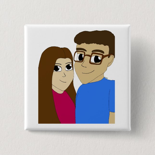 Chibi couple 2 inch square button (Front)