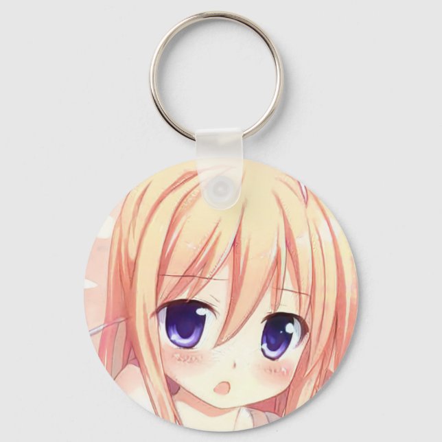 Chibi cute blonde anime girl indigo blue eyes  keychain (Front)