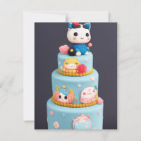 Chibi cute kitty cat blue yellow birthday cake