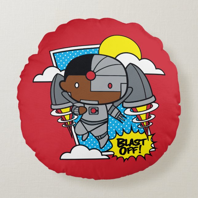 Chibi Cyborg Blast Off! Round Pillow (Front)