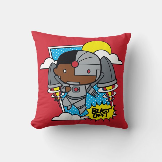 Chibi Cyborg Blast Off! Throw Pillow (Front)