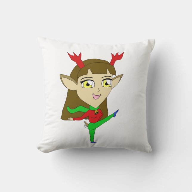chibi dancing reindeer girl throw pillow (Front)
