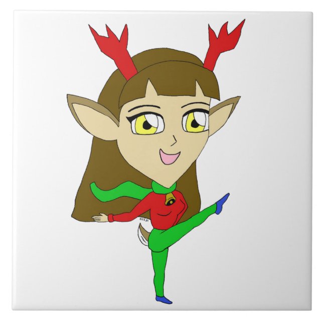 chibi dancing reindeer girl     tile (Front)