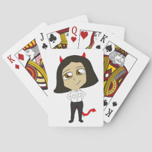 chibi devil girl playing cards