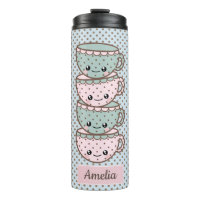 Chibi Dotty Teacup Stack Pink and Blue