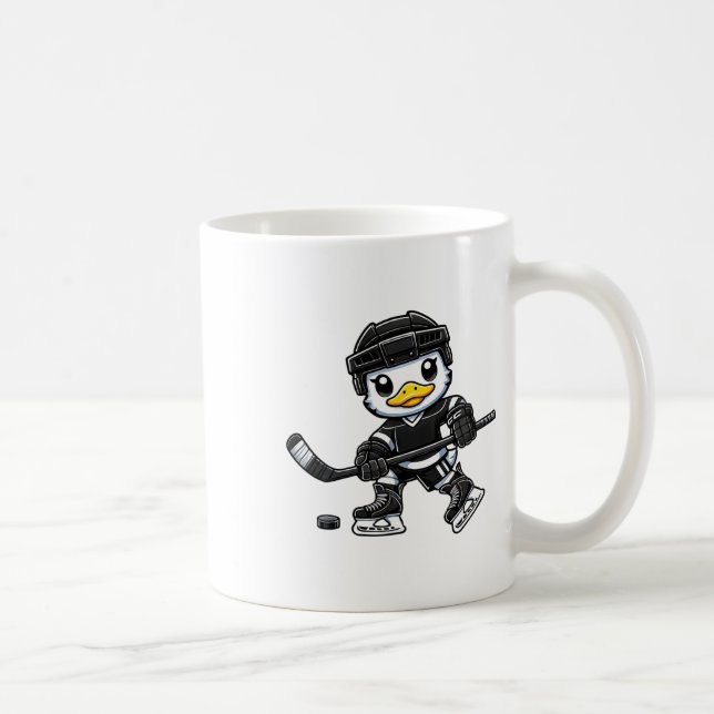 Chibi Duck Playing Ice Hockey Cute Design  Coffee Mug (Right)