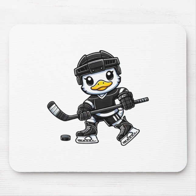 Chibi Duck Playing Ice Hockey Cute Design  Mouse Pad (Front)
