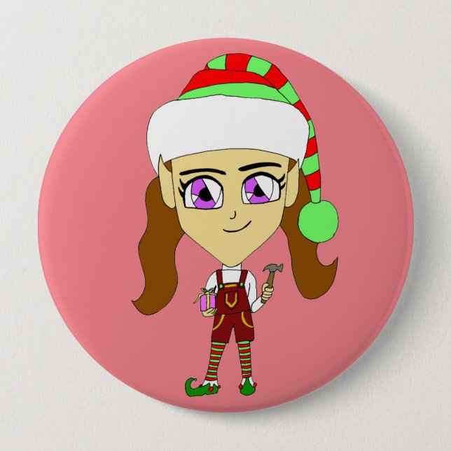 chibi elf  4 inch round button (Front)