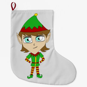 chibi elf button large christmas stocking