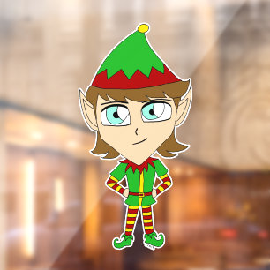 chibi elf button window cling