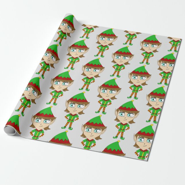chibi elf button wrapping paper (Unrolled)