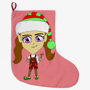 chibi elf  large christmas stocking