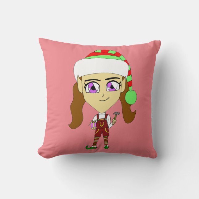 chibi elf  throw pillow (Front)