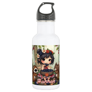 Chibi Fairy Eating Blackberries with Forest Friend 532 Ml Water Bottle