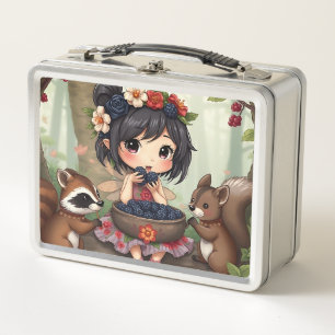 Chibi Fairy Eating Blackberries with Forest Friend Metal Lunch Box