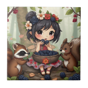 Chibi Fairy Eating Blackberries with Forest Friend Tile