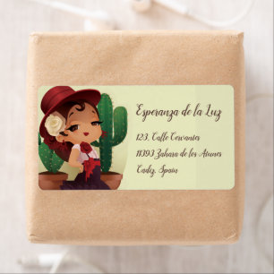 Chibi flamenco en espagnol casquette et cactus