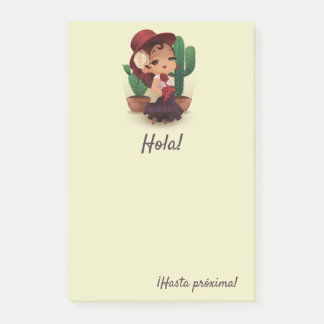 Chibi flamenco in spanish hat and cactuses post-it notes