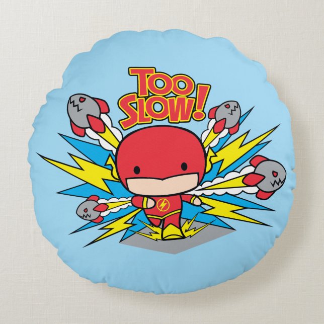 Chibi Flash Outrunning Rockets Round Pillow (Front)