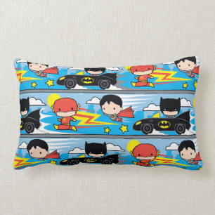 Chibi Flash, Superman, and Batman Racing Pattern Lumbar Pillow